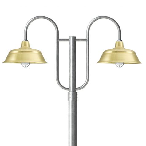 17" Bomber, 997-Natural Raw Brass, Standard Cast Guard & Clear Crackle Glass, 975-Galvanized, Double Decorative Post Mount, 975-Galvanized, Fluted Direct Burial Pole, 975-Galvanized
