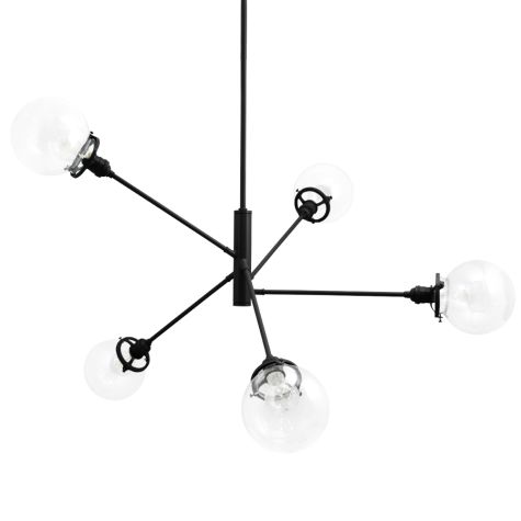 Bubble 5-Light Chandelier, 100-Black, Clear Globes