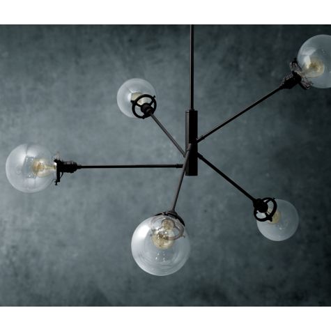 Bubble 5-Light Chandelier, 100-Black, Clear Globes