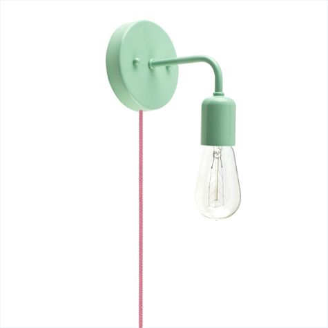 Downtown Minimalist Plug-In Sconce, 311-Jadite PTMP, CRZ-Red Chevron Cord, 1890 Era 40w Edison-Style Bulb