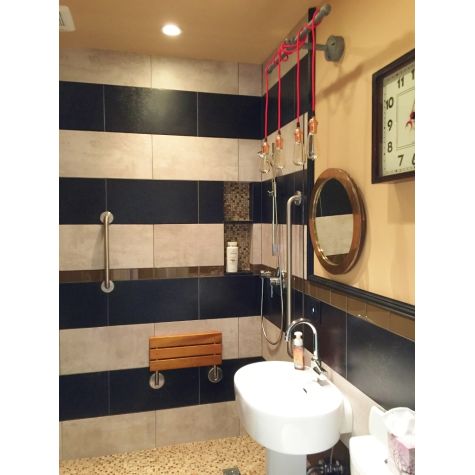 Lang Machine Age 4-Light Wall Sconce, CSR-Red Cloth Cord, CS-Copper Sockets with No Switches | Photo Courtesy of Homeowner