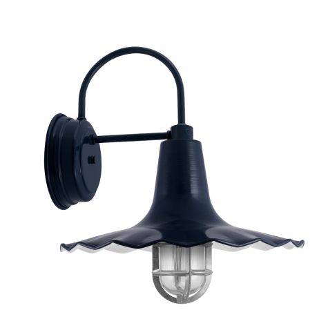 16" Seaside Wall Sconce, 705-Navy, TGG-Heavy Duty Cast Guard, 975-Galvanized, RIB-Ribbed Glass