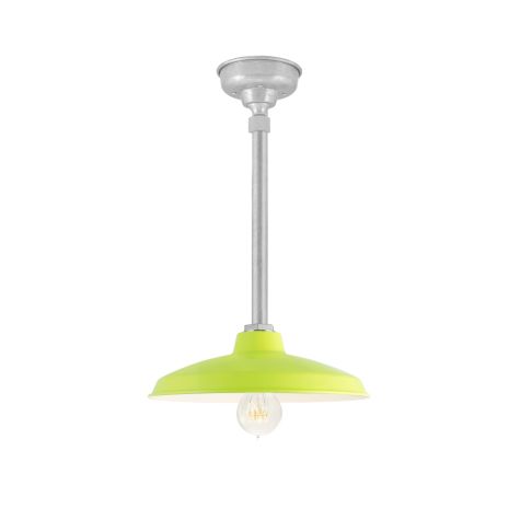 14" Marathon, 380-Chartreuse, Mounting in 975-Galvanized, Hang Straight Canopy, Shown with Nostalgic Edison-Style Victorian Bulb