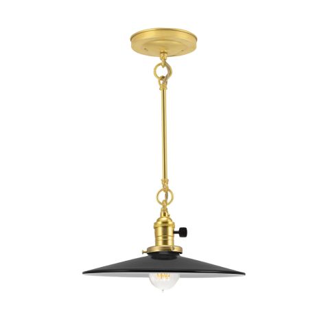 12" Conoco Stem & Loop, 100-Black, BP-Brass with Black Paddle Switch, Putty Cotton Twist Cord, Nostalgic Edison-Style Victorian 40 Watt Light Bulb