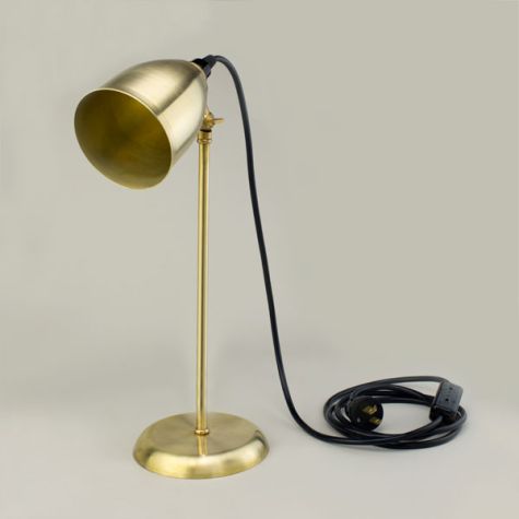 Lovell Task Lamp, 997-Natural Raw Brass, Stem in Raw Brass, SBK-Standard Black Cord, Black Plug & Switch