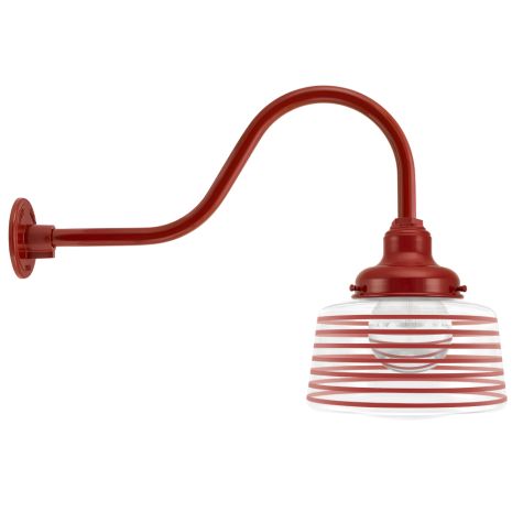 Drum Gooseneck, 400-Barn Red, Clear Glass, Seven Painted Band, 400-Barn Red, G22 Gooseneck Arm, 400-Barn Red, Shown with G40 Half-Chrome Bulb