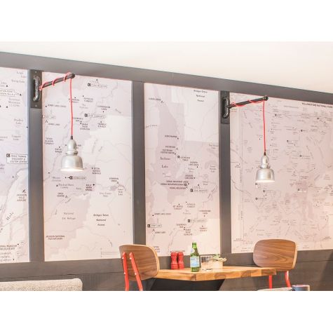 Fargo Swing Arm Sconce, 975-Galvanized, Arm in 100-Black, CSR-Red Cloth | Photo Courtesy of Mountain Modern Motel