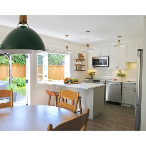 14" Shade in 200-White, Oak Wood, SWH-Standard White Cord (Shown with Wilcox Uplight Wooden Top Pendant)