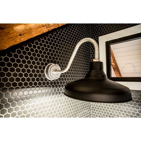 16” Union LED, 105-Textured Black, G15 Gooseneck Arm, 975-Galvanized, 3000 Lumen LED, 300K Neutral White, Domed Lens | Photo Courtesy of Chip Wade and Christina Wedge