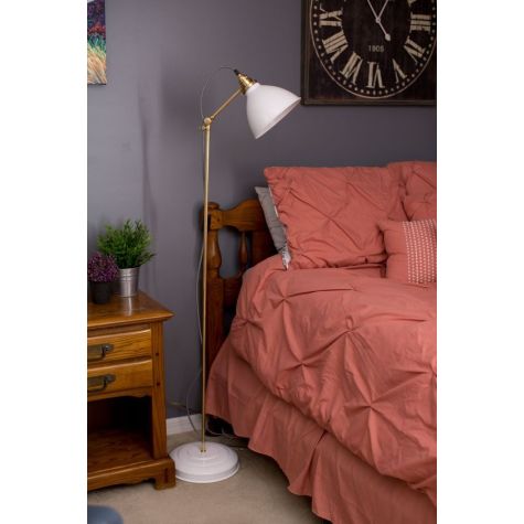 Gladstone Floor Lamp, 200-White, Brass Stem, CSGW-Gold & White Cloth Cord | Feat. Molly Braun