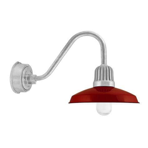 16" Goalie, 455-Porcelain Cherry Red, Heat Sink in 975-Galvanized, G26 Gooseneck Arm in 975-Galvanized, RIB-Ribbed Glass