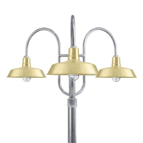 16" The Original™ LED, 997-Natural Raw Brass, Standard Cast Guard &  Clear Crackle Glass, 975-Galvanized, 3-Light Post Mount, 975-Galvanized, Smooth Direct Burial Pole, 975-Galvanized
