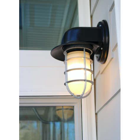 Streamline Industrial Guard Sconce, 100-Black, Flared Shade, CGG-Standard Cast Guard, FST-Frosted Glass | Photo Courtesy of Homeowner