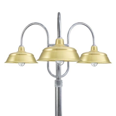 17" Bomber LED, 997-Natural Raw Brass, Triple Post Mount, 975-Galvanized, CGG-Standard Cast Guard, 975-Galvanized, CCR-Clear Crackle Glass