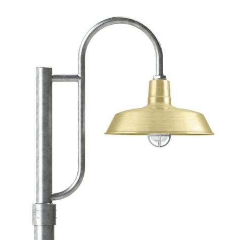 16" The Original™ LED, 997-Natural Raw Brass, Single Decorative Post Mount, 975-Galvanized, Smooth Direct Burial Pole, 975-Galvanized, CGG-Standard Cast Guard, 975-Galvanized, CCR-Clear Crackle Glass