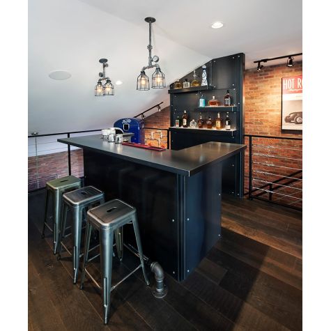 Edward Machine Age Chandelier, Wire Cages, 1910 Era 60W Edison Bulb | Photo Courtesy of Rock Creek Builders