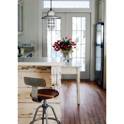 Standard Cast Guard (Displayed Here: Industrial Guard Pendant Light, 975-Galvanized, Warehouse Shade, CGG-Standard Cast Guard, CLR-Clear Glass, SBK-Standard Black Cord)