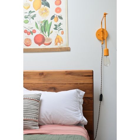 Downtown Swing Arm Plug-In Wall Sconce, 570-Sunflower, G67 Arm, TBB-Brown & Beige Chevron Twist | Photo Courtesy of Brownstone Boys (@brownstoneboys)