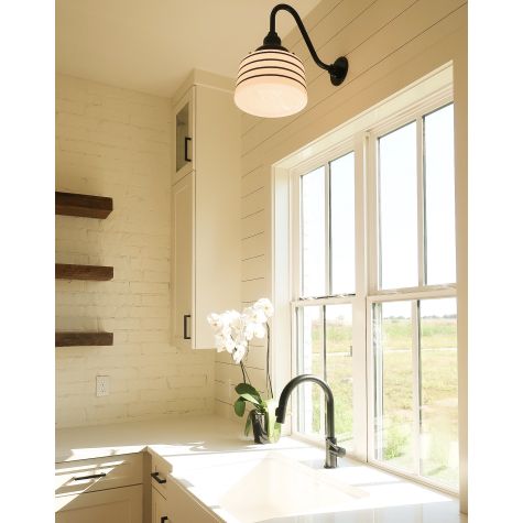 Drum Gooseneck, 100-Black, Opaque Glass, Four Painted Band, 100-Black, G26 Gooseneck Arm | Photo Courtesy of LIV Design + Build
