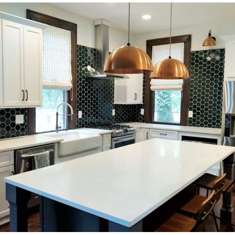 16” Shade, 995-Raw Copper Interior & Exterior, CSBW-Black & White Cloth Cord (Also pictured: Gladstone Wall Sconce) | Photo Courtesy of Building Company Number 7 (@buildingcompanynumber.7)