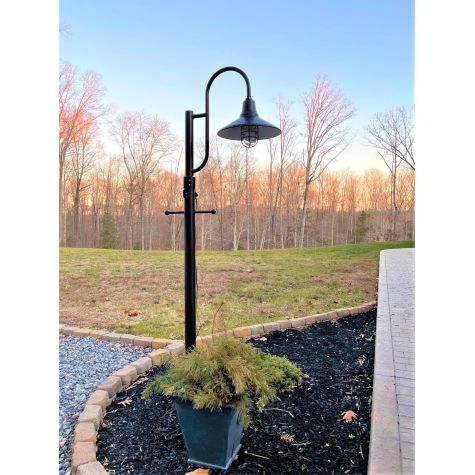 16” Aero, 100-Black, Single Decorative Post Mount No Direct Burial Pole, Wire Guard in 100-Black, Clear Glass | Photo Courtesy of Homeowner
