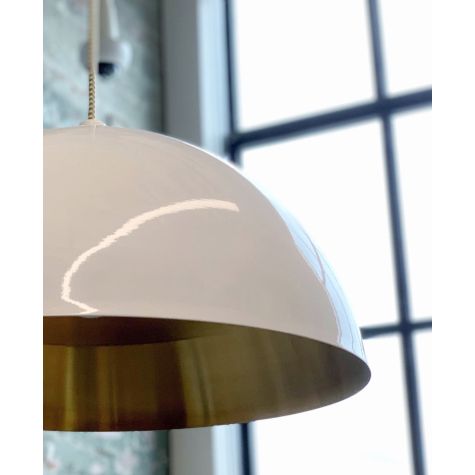 16” Shade, 200-White Exterior Finish, 997-Raw Brass Interior Finish, CSGW-Gold & White Cloth Cord | Photo Courtesy of Lighting Environments