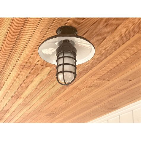 12” Marathon, 150-Black, Flush Mount, Standard Canopy, Cast Guard & Frosted Glass, Cast Guard in 150-Black | Photo Courtesy of Homeowner