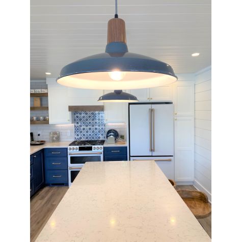 16” Shade in 850-Graphite, Walnut Wood, CMG-Grey Cloth Cord | Photo Courtesy of Homeowner