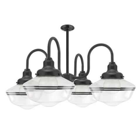 Primary 4-Light Schoolhouse Chandelier, 805-Charcoal Granite, Large Clear Glass, Double Painted Band, 100-Black