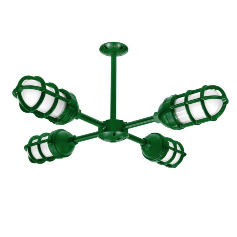Sputnik 4-Light Chandelier, 307-Emerald Green, TGG-Heavy Duty Cast Guard, FST-Frosted Glass