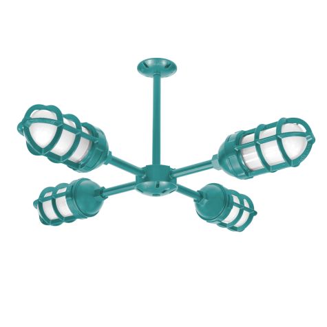 Sputnik LED 4-Light Chandelier, 390-Teal, TGG-Heavy Duty Cast Guard, FST-Frosted Glass
