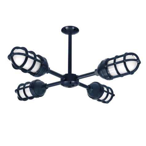 Sputnik LED 4-Light Chandelier, 705-Navy, TGG-Heavy Duty Cast Guard, FST-Frosted Glass