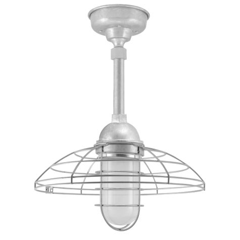 14" Blue Collar LED, 975-Galvanized, FST-Frosted Glass, Hang Straight Canopy