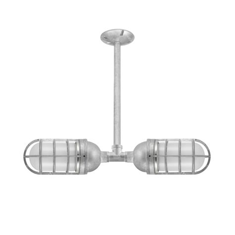 Industrial Loft LED Double Pendant, 975-Galvanized, CGG-Standard Cast Guard, FST-Frosted Glass