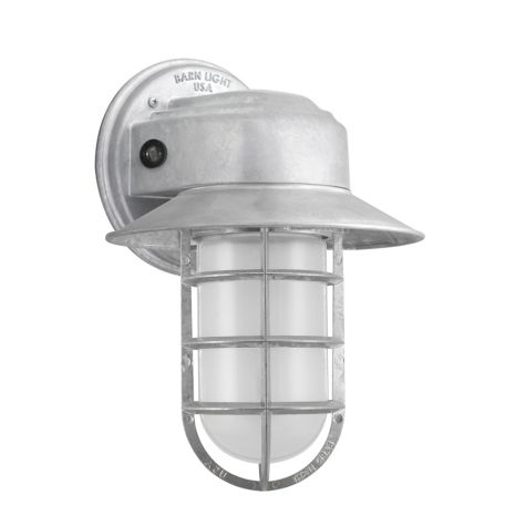 Streamline LED Industrial Guard Sconce, 975-Galvanized, Flared Shade, Dusk to Dawn Photocell, CGG-Standard Cast Guard, FST-Frosted Glass