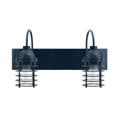 Static Ring Double Vanity Light, Gooseneck Mounting, 705-Navy, Nostalgic Edison-Style 1890 Era 40 Watt Light Bulb
