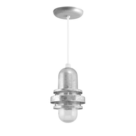 Brewster Pendant Light, 975-Galvanized, CLR-Clear Glass, CSW-White Cloth Cord