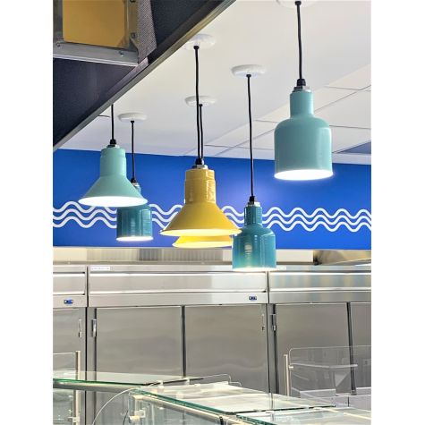 Canal Street SoHo Pendant, 370- Mint, 500-Buttery Yellow, Standard Black Cord | Photo Courtesy of LightSpec LLC