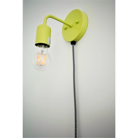 Downtown Minimalist Plug In Wall Sconce, 388-Chartruese, Cotton Black & White Cord, Globe LED Tala Lamp | Customer Submission