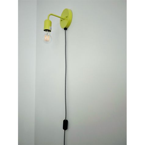 Downtown Minimalist Plug In Wall Sconce, 388-Chartruese, Cotton Black & White Cord, Globe LED Tala Lamp | Customer Submission