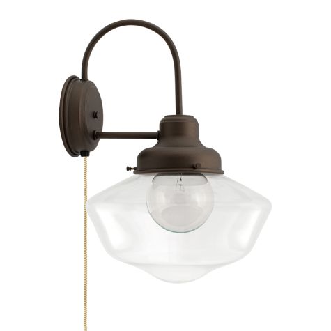 Primary Schoolhouse Sconce, 615-Oil-Rubbed Bronze, Large Clear Glass, CSGW-Gold & White Cloth Cord, Shown with G40 Bulb (Not Included)