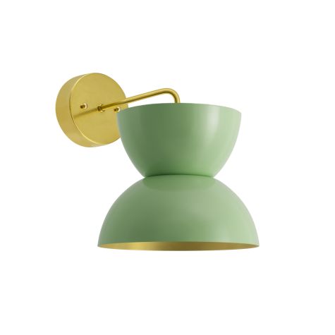 Duo LED Wall Sconce, 320-Fern Green, Bottom Interior in 997-Natural Raw Brass, Mounting in 320-Fern Green