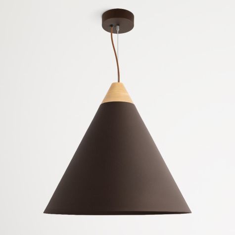 24" Isos LED Cone Studio Pendant Light, 615-Oil-Rubbed Bronze, Optional Wood Top, Maple Wood, Rust Cloth Cord